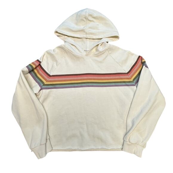 Marine Layer Rainbow Stripe Hoodie Pullover Sweatshirt Women’s M Retro Cream - Picture 1 of 4